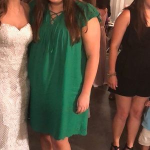 green cotton dress with eyelet detailing